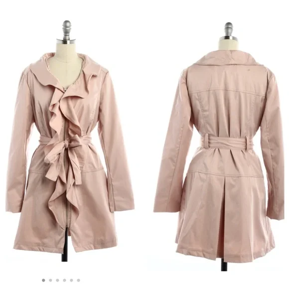 Cynthia Rowley Pink Ruffled Trench Coat Sz M - Picture 2 of 3